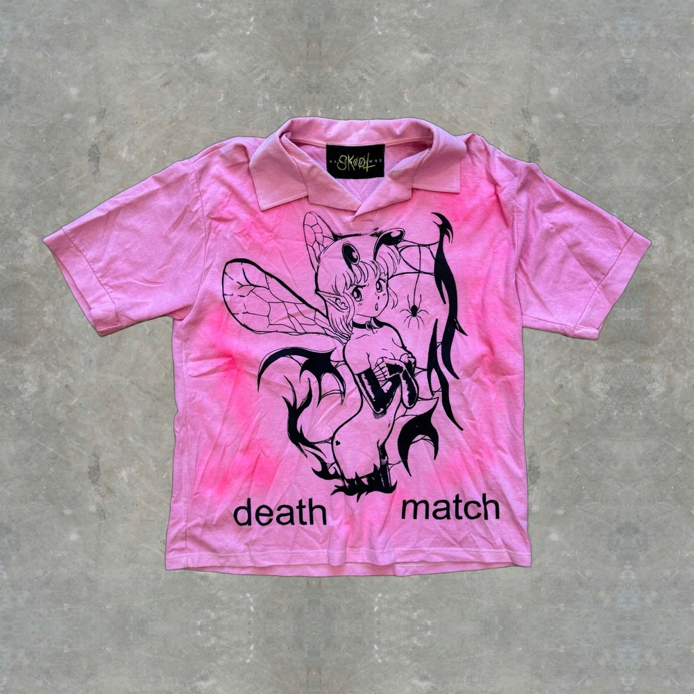 Y2K Anime Skoot Goth Pink Graphic Polo Mens Size L